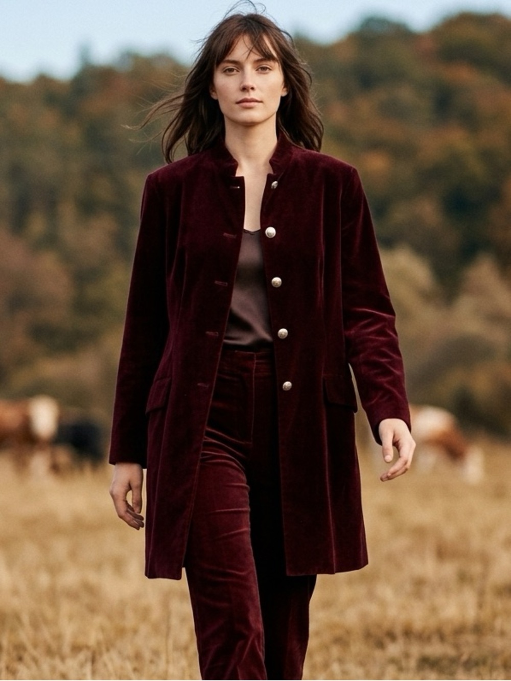 Valentino Authentic vintage Velvet-Style Burgundy Button-Front Coat